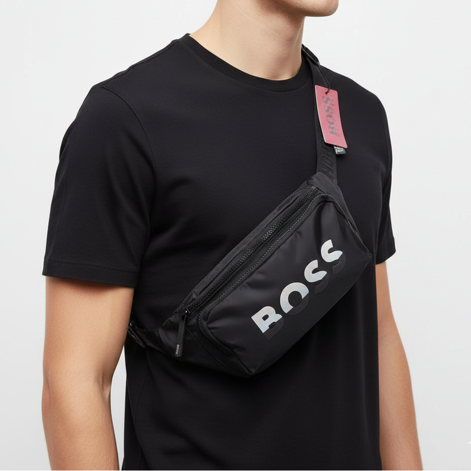 Hugo Boss Logo Print Nylon Belt Bag in Black 🎒🖤✨