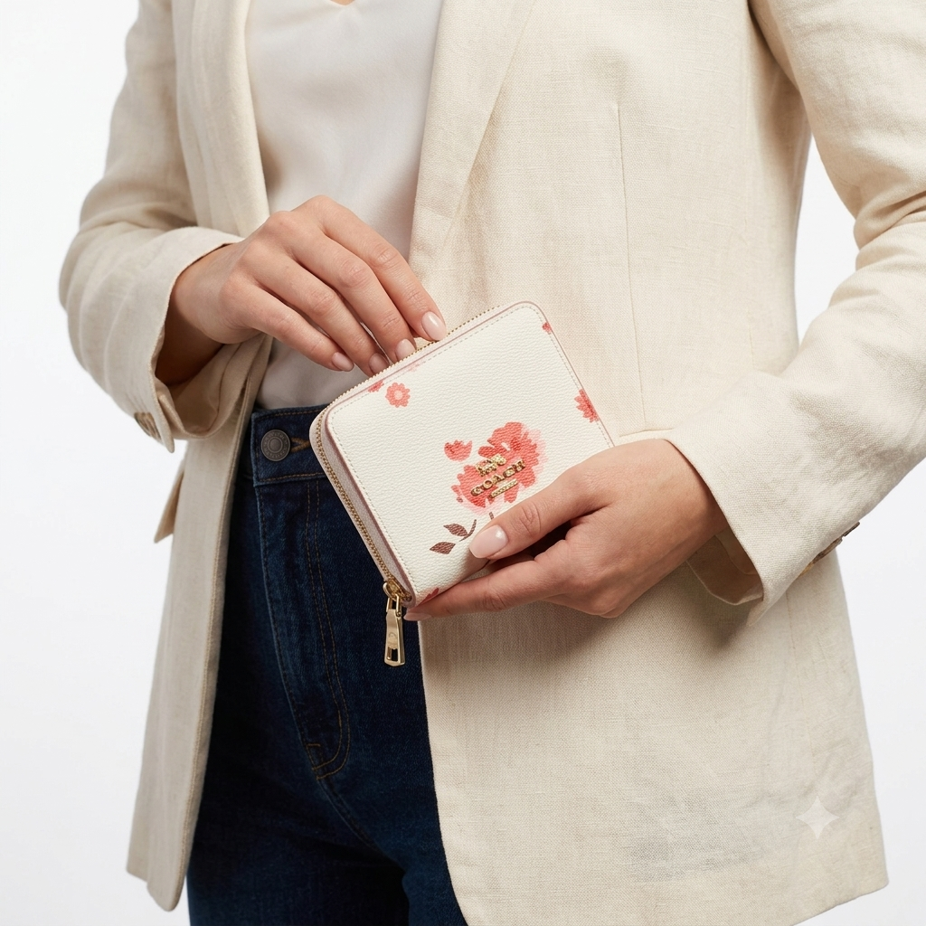 Coach Floral Print Zip Wallet in White and Pink 🌸✨