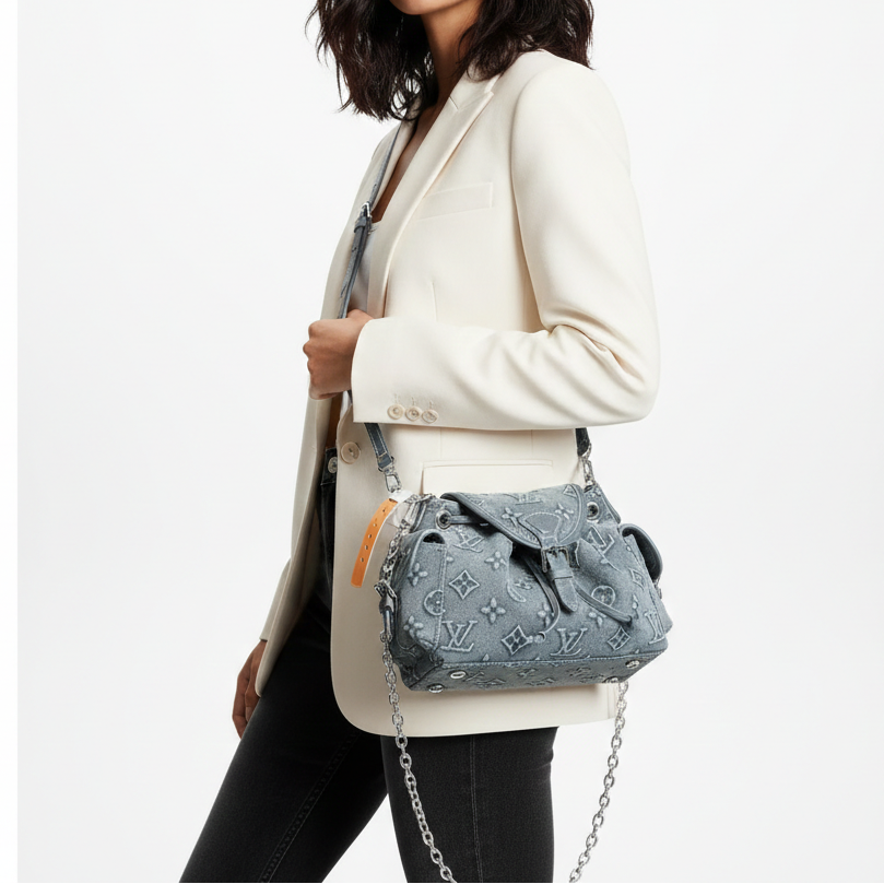Louis Vuitton Monogram Denim Pleated Shoulder Bag 👜✨💙