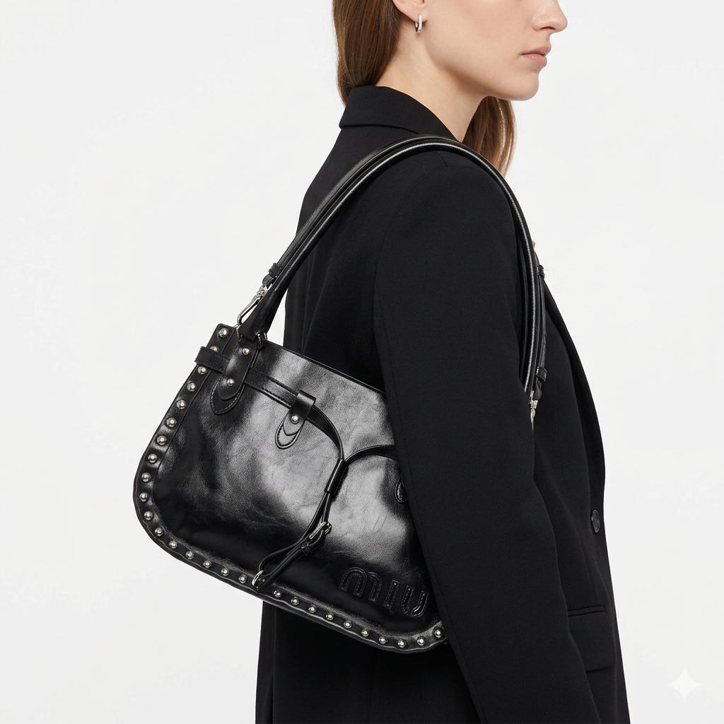 Miu Miu Studded Leather Shoulder Bag in Black 🖤✨👜