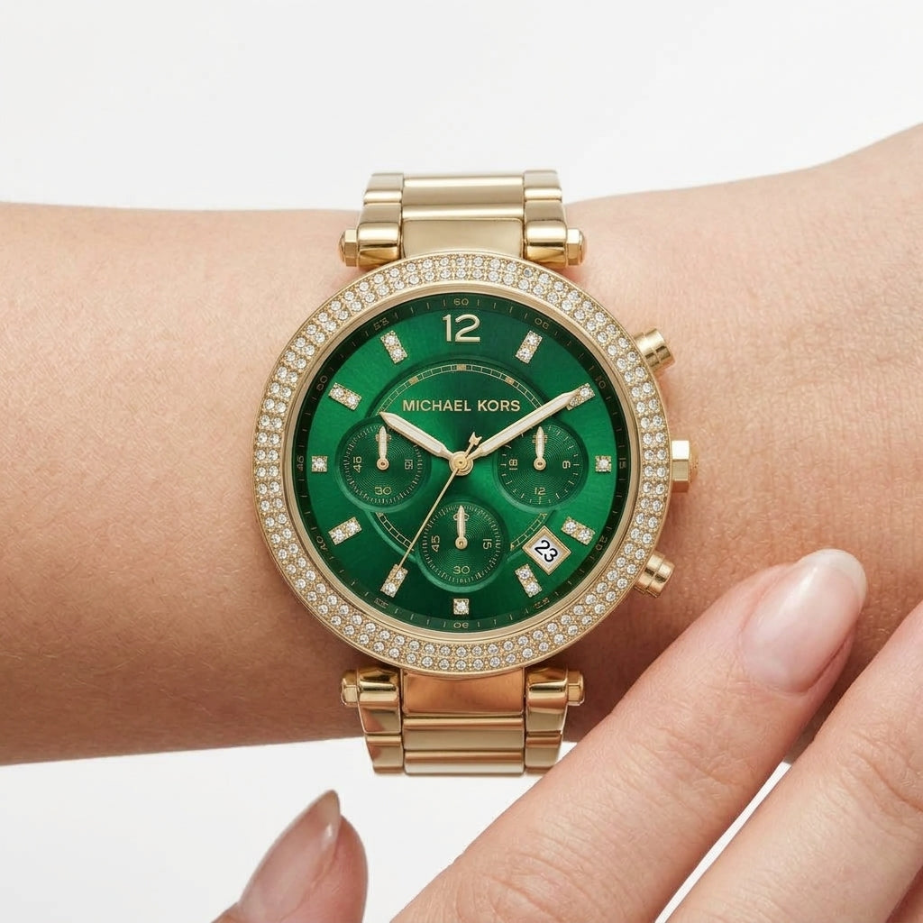 Michael Kors Gold and Emerald Green Chronograph Watch