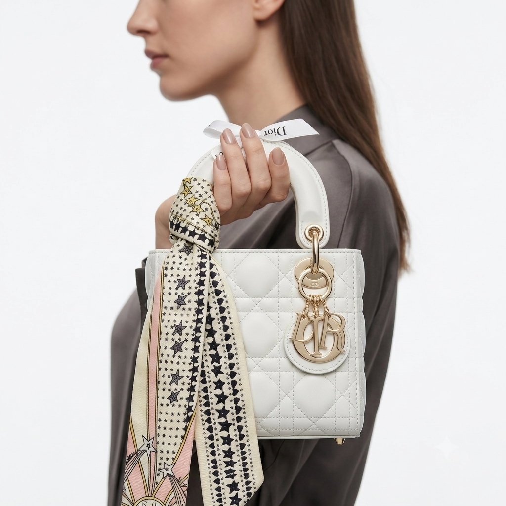 Christian Dior Quilted Mini Handbag with Silk Scarf Detail 👜✨
