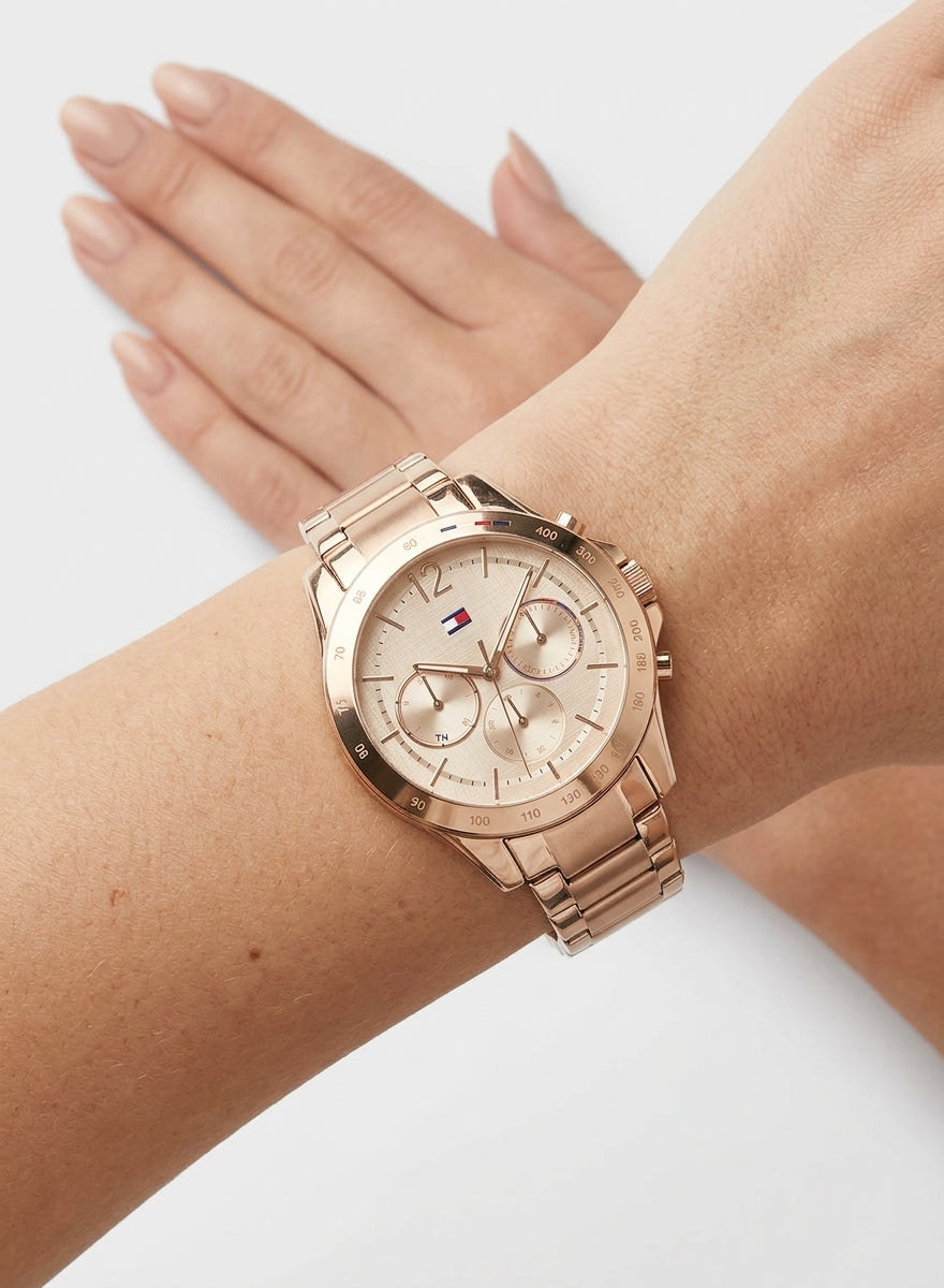 Tommy Hilfiger Rose Gold & Gray Stainless Steel Multifunction Watch ✨⌚️👑