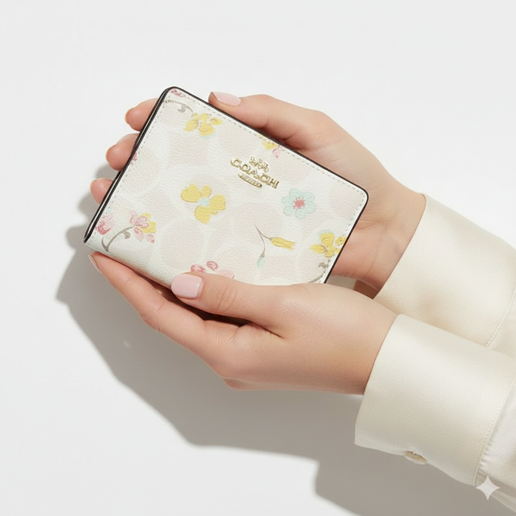 Coach Signature Floral Canvas Small Compact Wallet 🌸👜✨