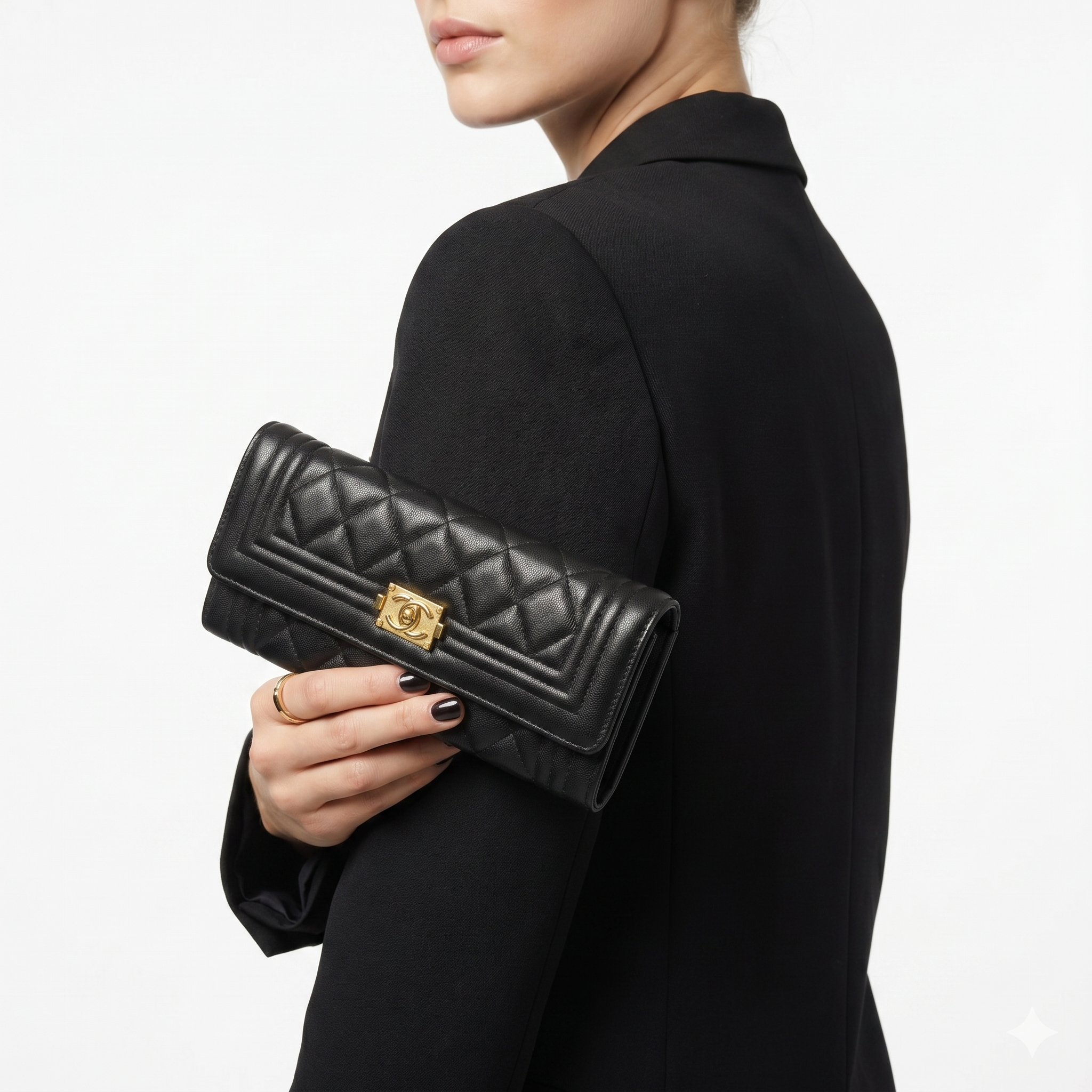 Black Quilted Leather Wallet with Gold-Tone Hardware 🖤✨