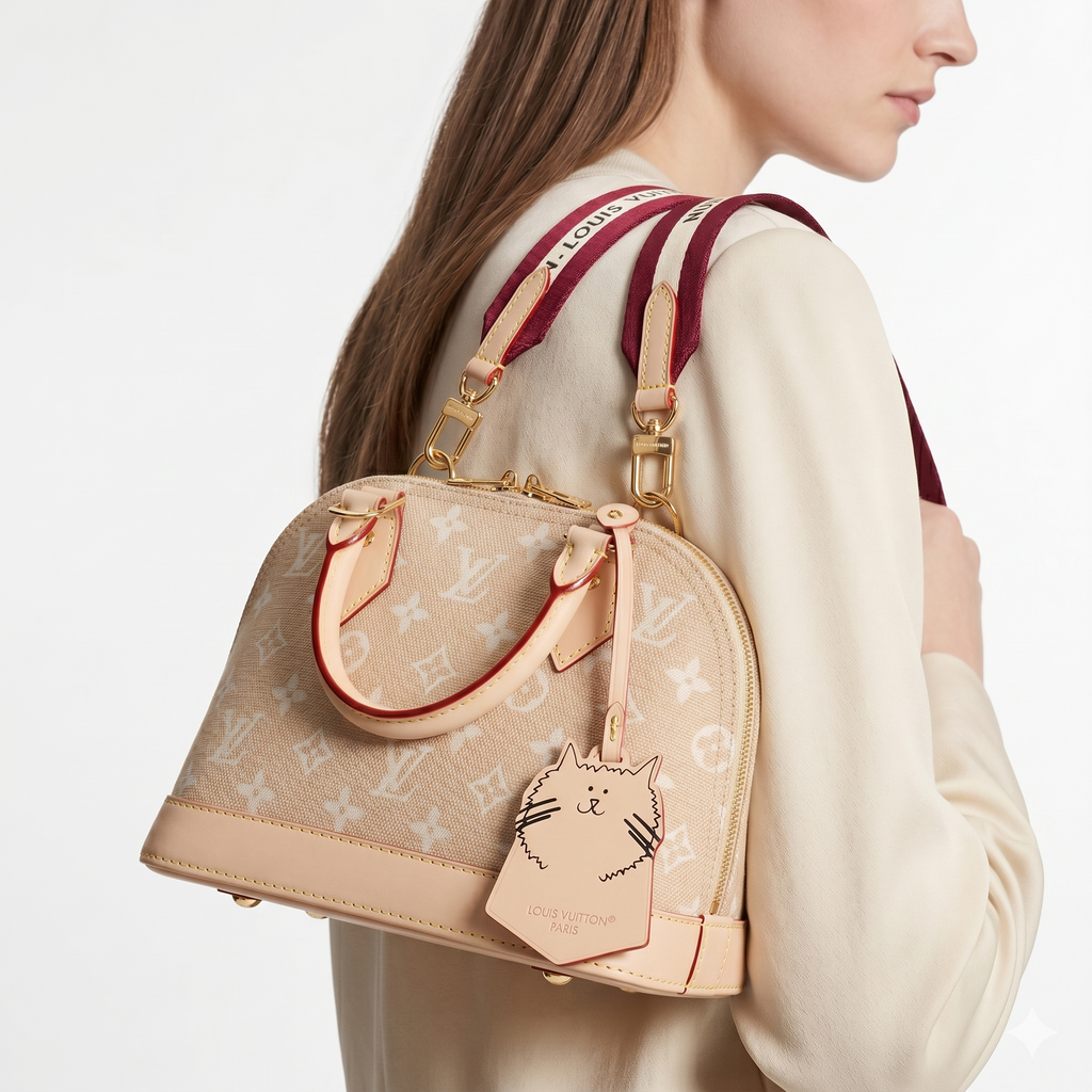 Louis Vuitton Cat Print Alma Bag in Beige and Red 🐱👜✨