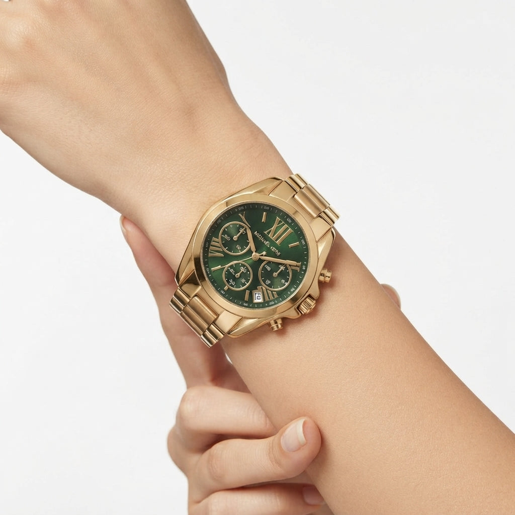 Michael Kors Chronograph Watch in Radiant Gold and Forest Green