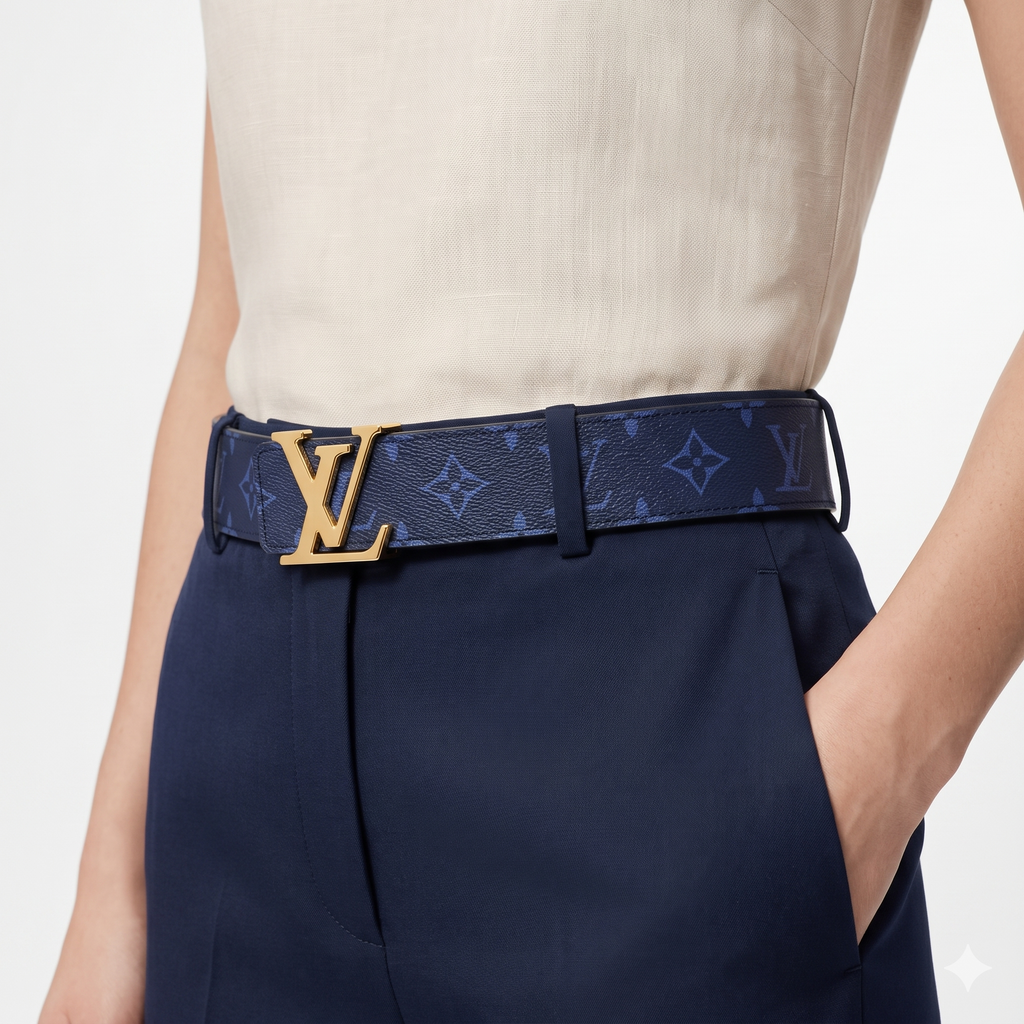 Louis Vuitton Blue Monogram Denim Belt with Gold Buckle 🔵✨