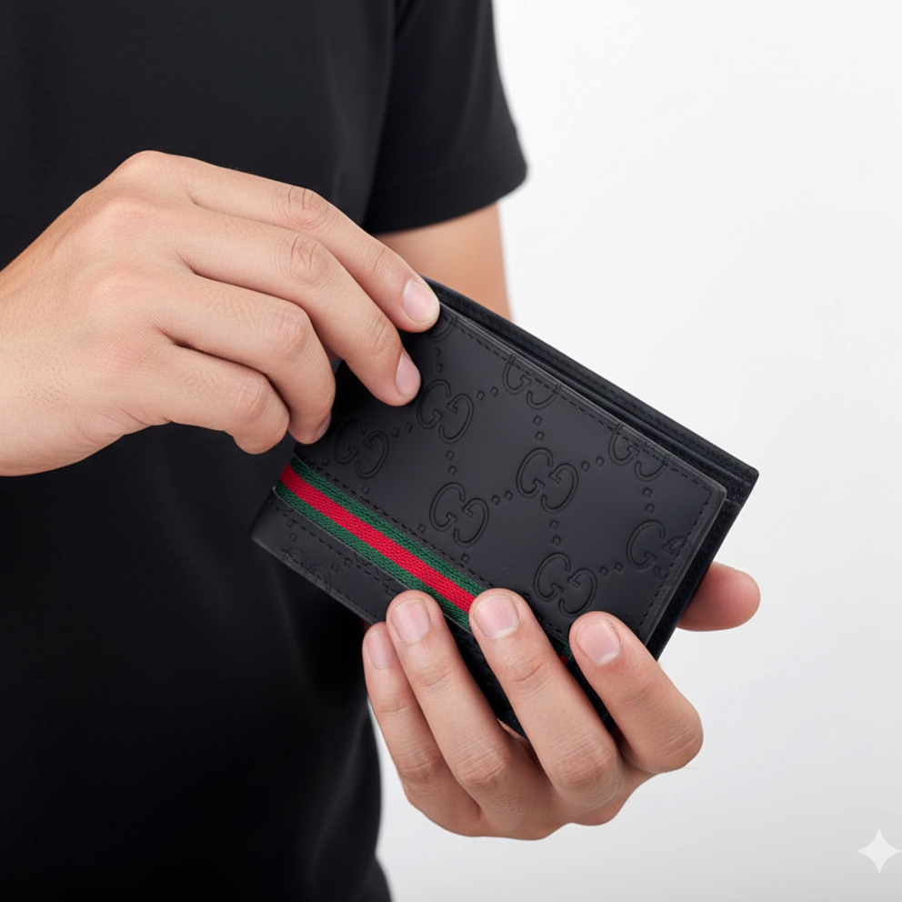 Gucci Signature Leather Wallet with Web Stripe 🖤 🇮🇹 💳