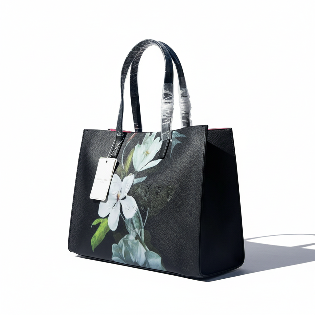 🖤 Ted Baker London Large Black Tote Magnolia Print 🌸✨💼