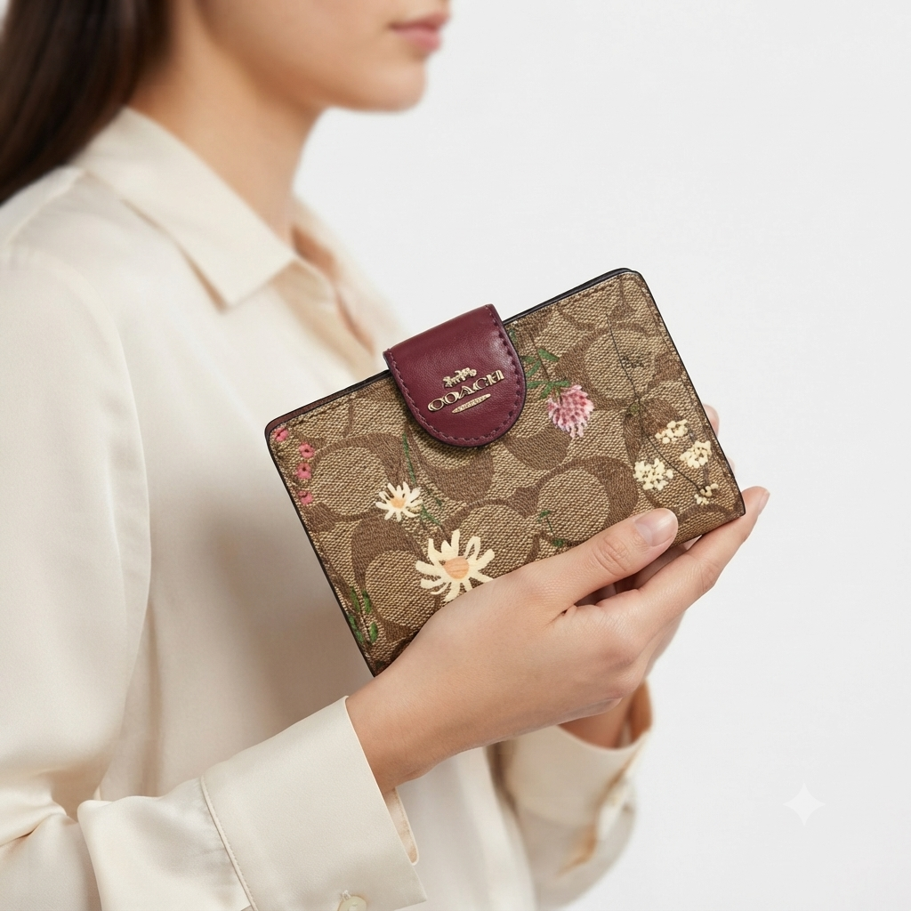 Coach Floral Print Medium Corner Zip Wallet in Signature Canvas 🌸👜