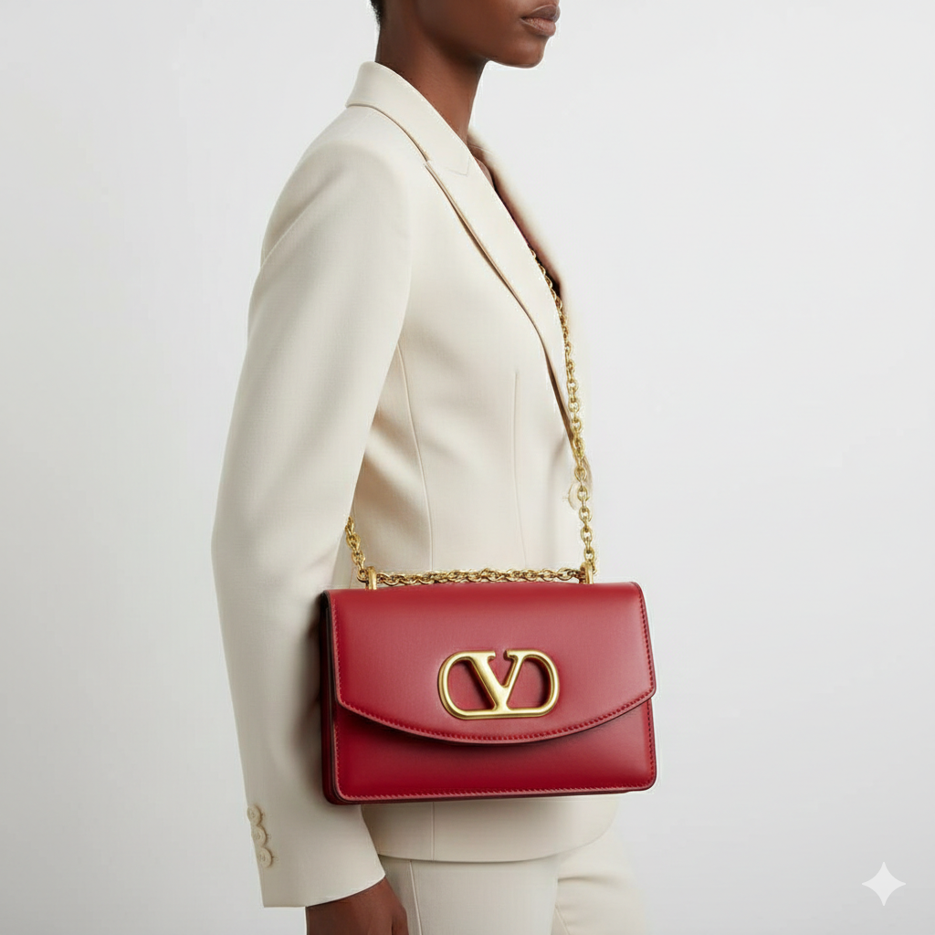 Valentino Garavani VLogo Chain Shoulder Bag in Red Leather 💃👜✨