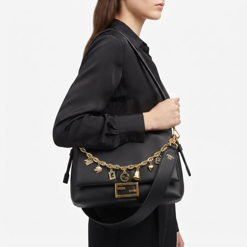 Fendi Jumbo Signature Shoulder Bag with Decorative Chain