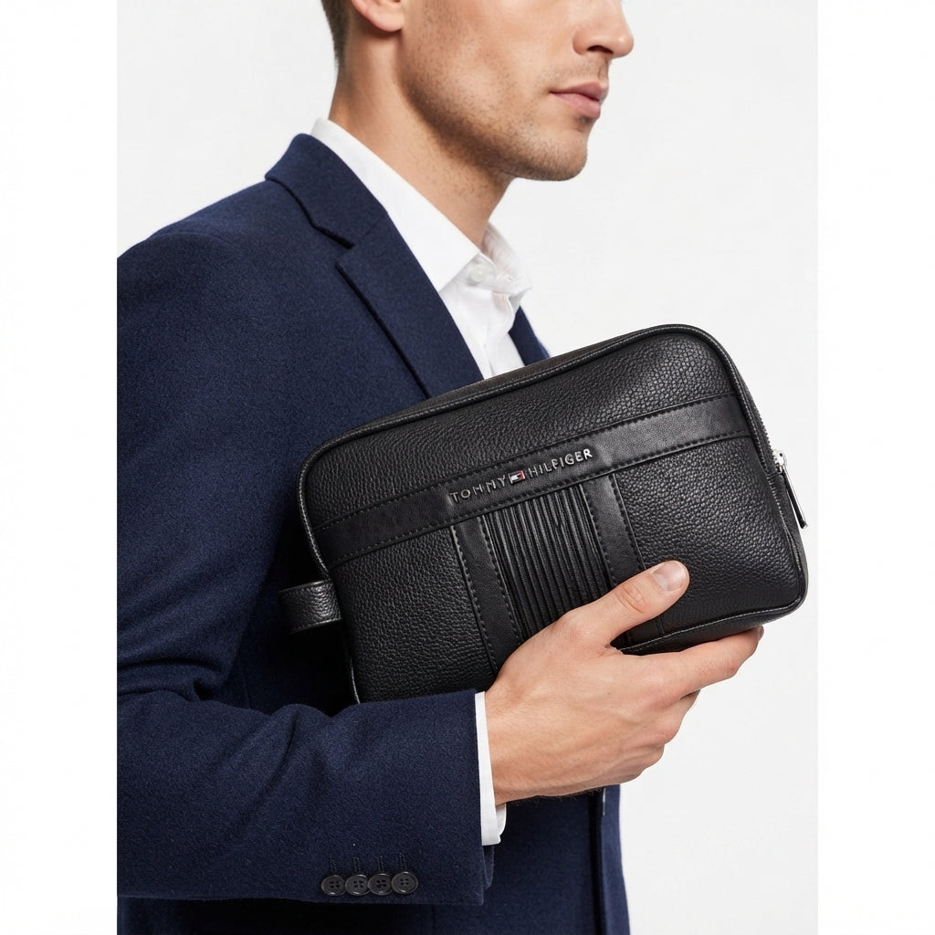 Tommy Hilfiger Textured Black Handbag with Side Handle
