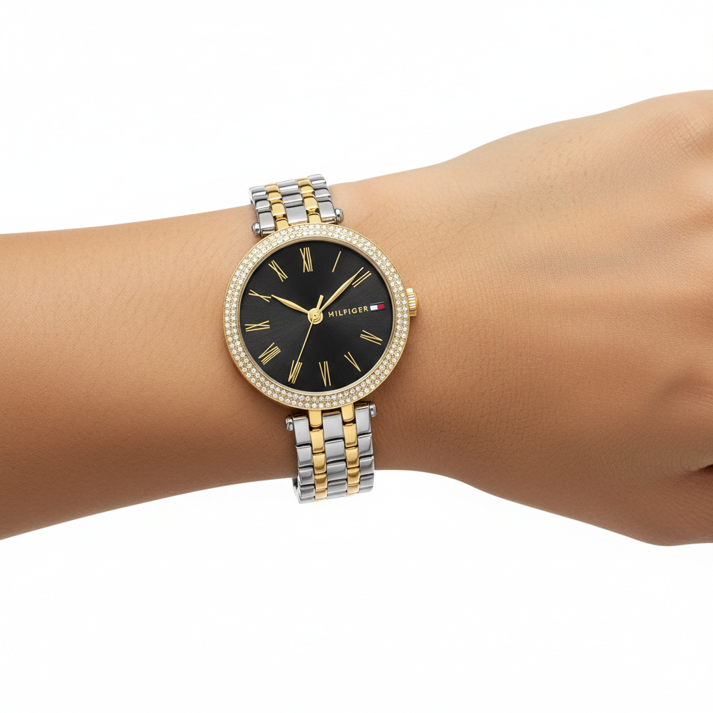 Tommy Hilfiger Two Tone Crystal Bezel Watch ✨⌚️🏙️