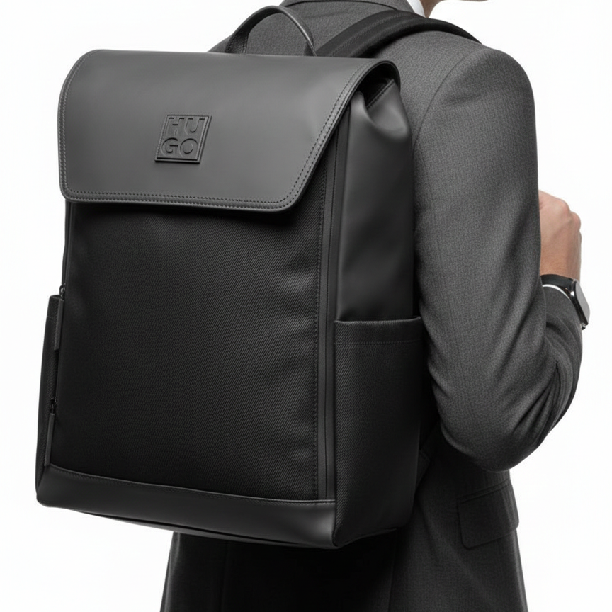 HUGO Matte Flap Backpack with Contrast Texture 🎒💼🖤