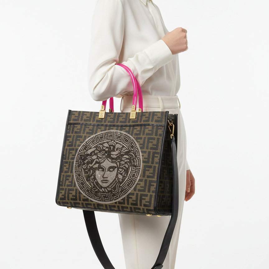 Fendi x Versace Fendace Sunshine Tote Bag with Medusa Crystal Logo 👜✨💖