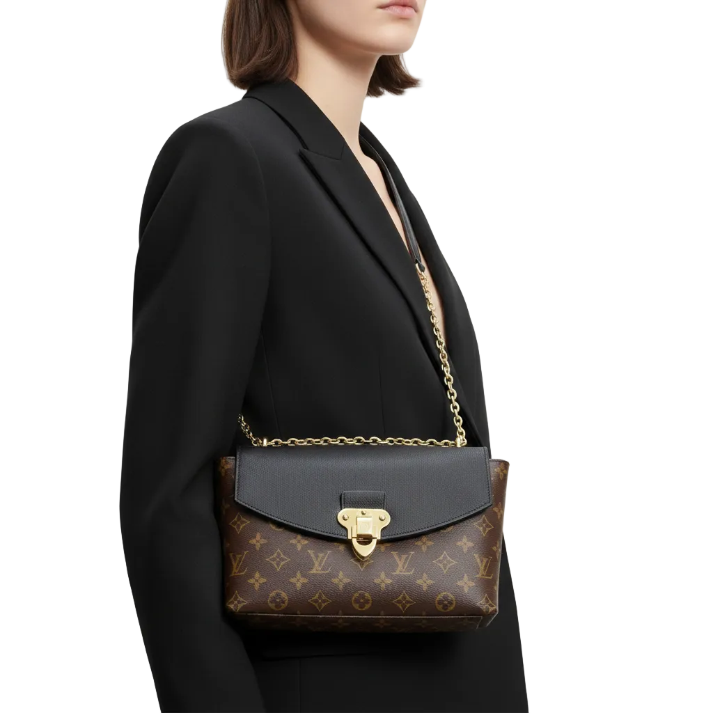 Louis Vuitton Monogram and Black Leather V-Flap Chain Shoulder Bag 👜✨👑