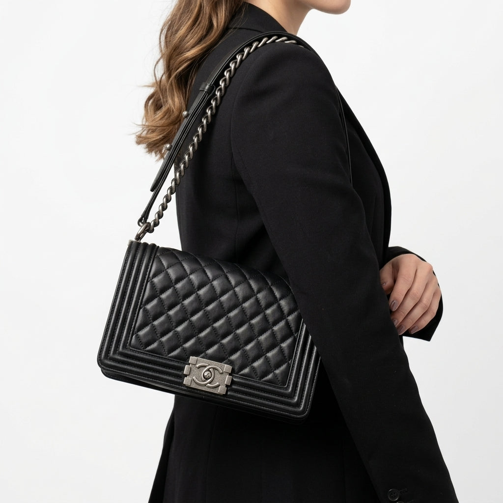 Chanel Quilted Microfiber Leather Shoulder Bag