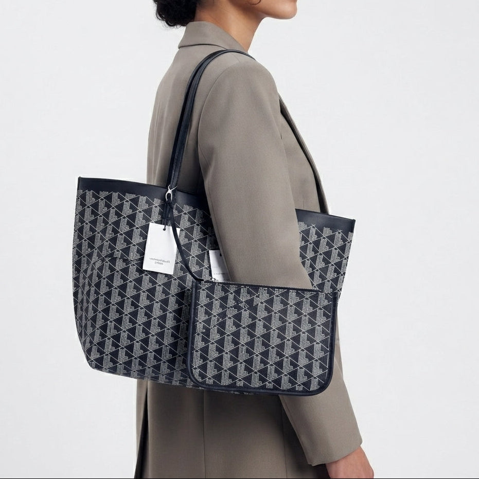 Lacoste Geometric Print Large Tote Bag with Detachable Pouch