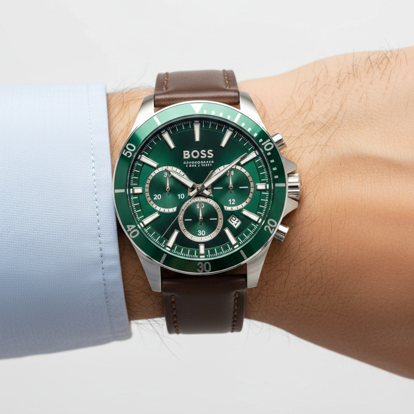 BOSS Admiral Chronograph Green Dial Watch ⌚️🌲✨