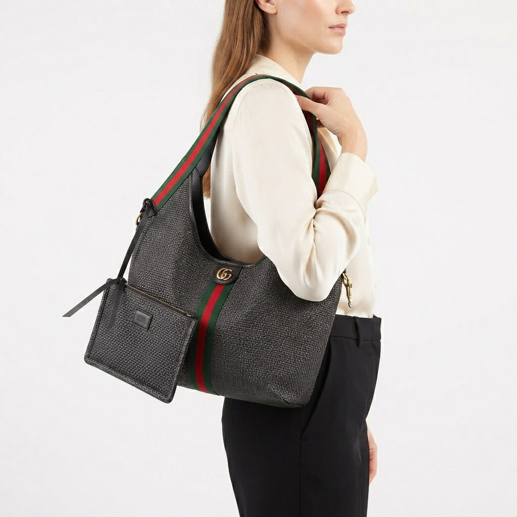 Woven Stripe Tote with Matching Pouch