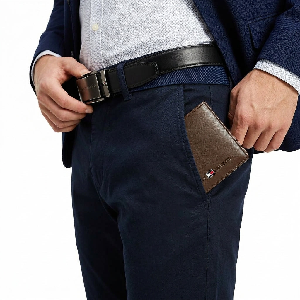 Tommy Hilfiger Signature Wallet and Double Faced Belt Gift Set