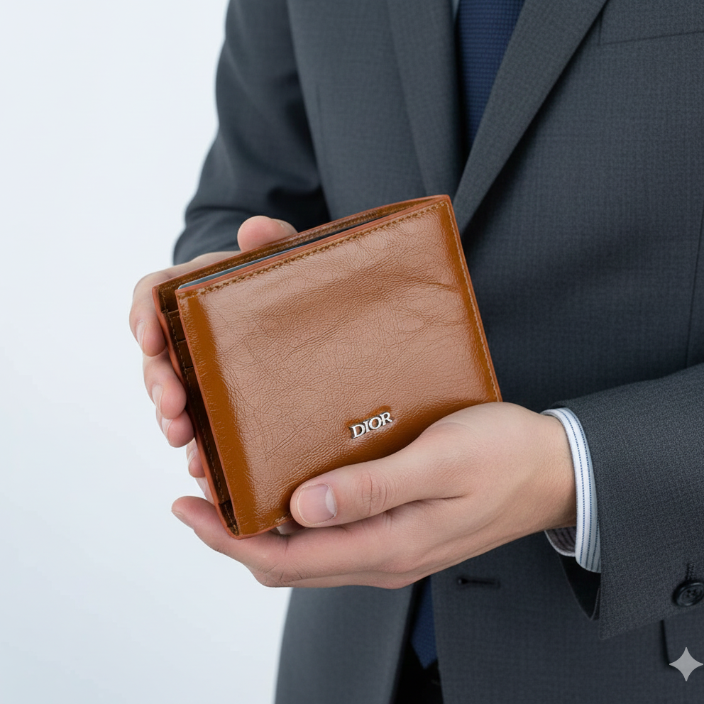 Dior Glossy Cognac Leather Bifold Wallet 💼✨🤎