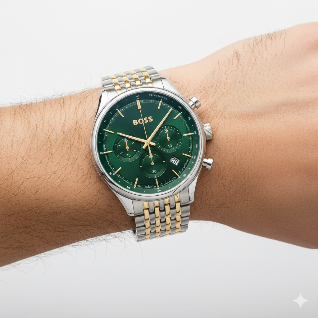 BOSS Skymaster Chronograph Two-Tone Green Dial Watch ⌚️✨🟢