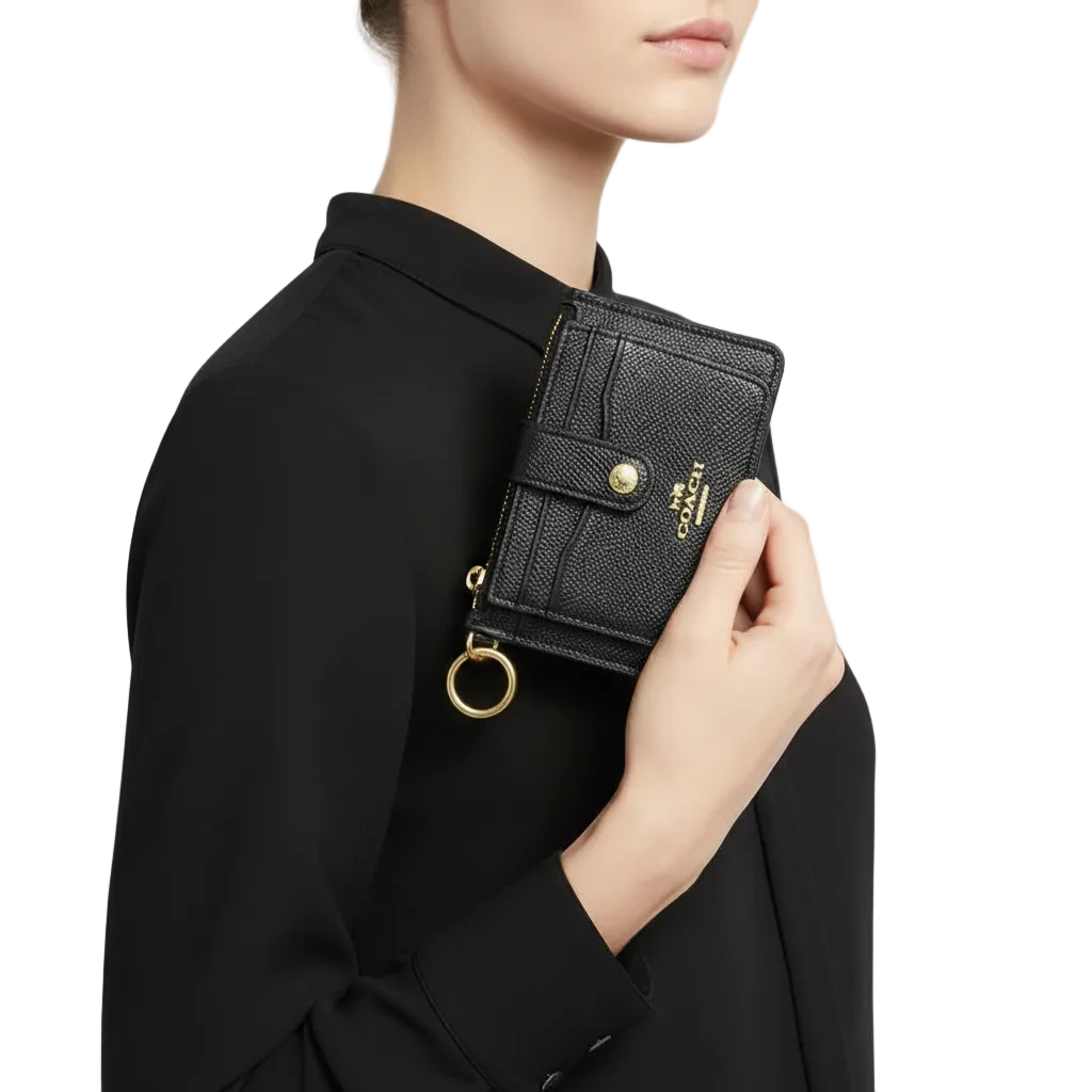 Coach Crossgrain Leather Attachment Card Case in Black 🖤✨💼