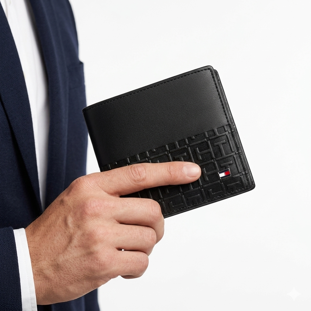 Tommy Hilfiger Men's Black Leather Bi-Fold Coin Pocket Wallet 🖤💰🚩