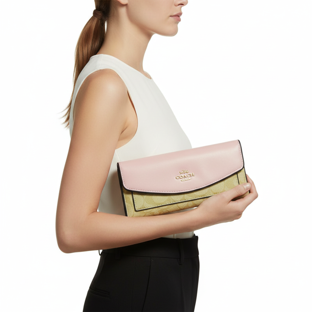 Coach Slim Envelope Wallet in Signature Canvas and Pink Leather 🌸👜✨