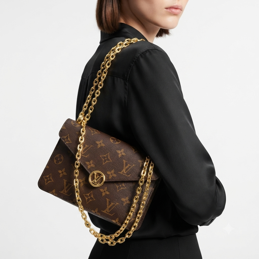 Monogram Luxury Chain Shoulder Bag with Gold Hardware