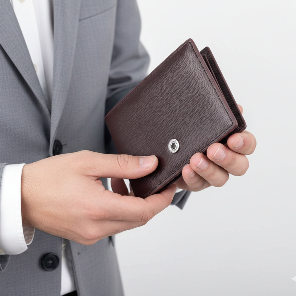 Montblanc Textured Leather Bifold Wallet in Mahogany 💼 ✨ 🖋️