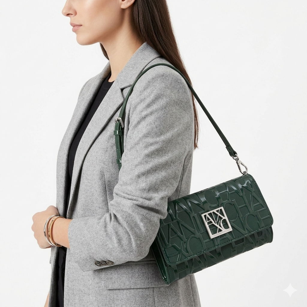 Armani Exchange Forest Green Logo Embossed Flap Bag 🌲👜✨