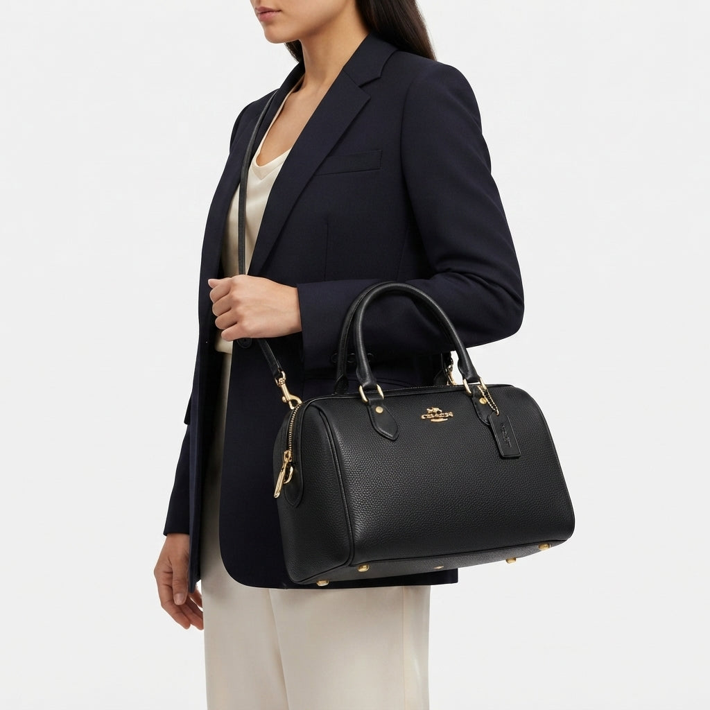 Coach Signature Black Leather Satchel Handbag