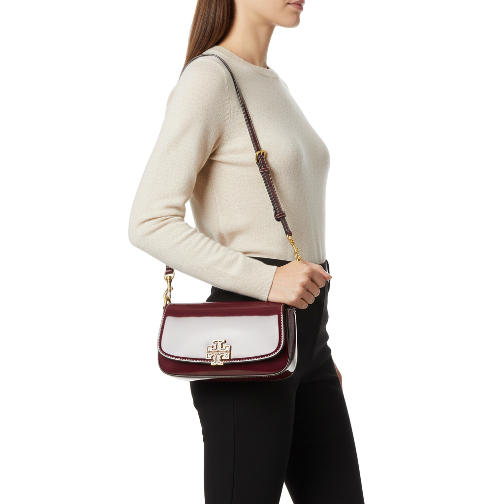 Tory Burch Patent Leather Kira Chevron Crossbody Bag 🍷✨⚜️