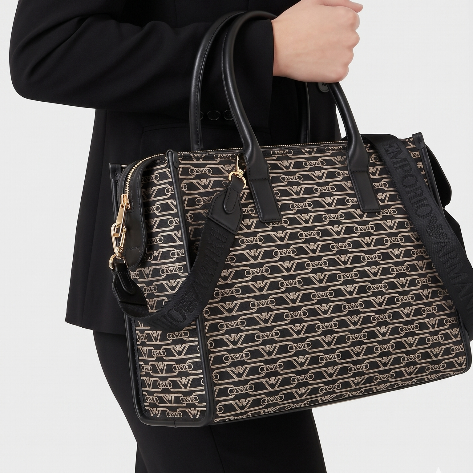 Armani Exchange Monogram Tote Bag in Black & Beige 👜✨