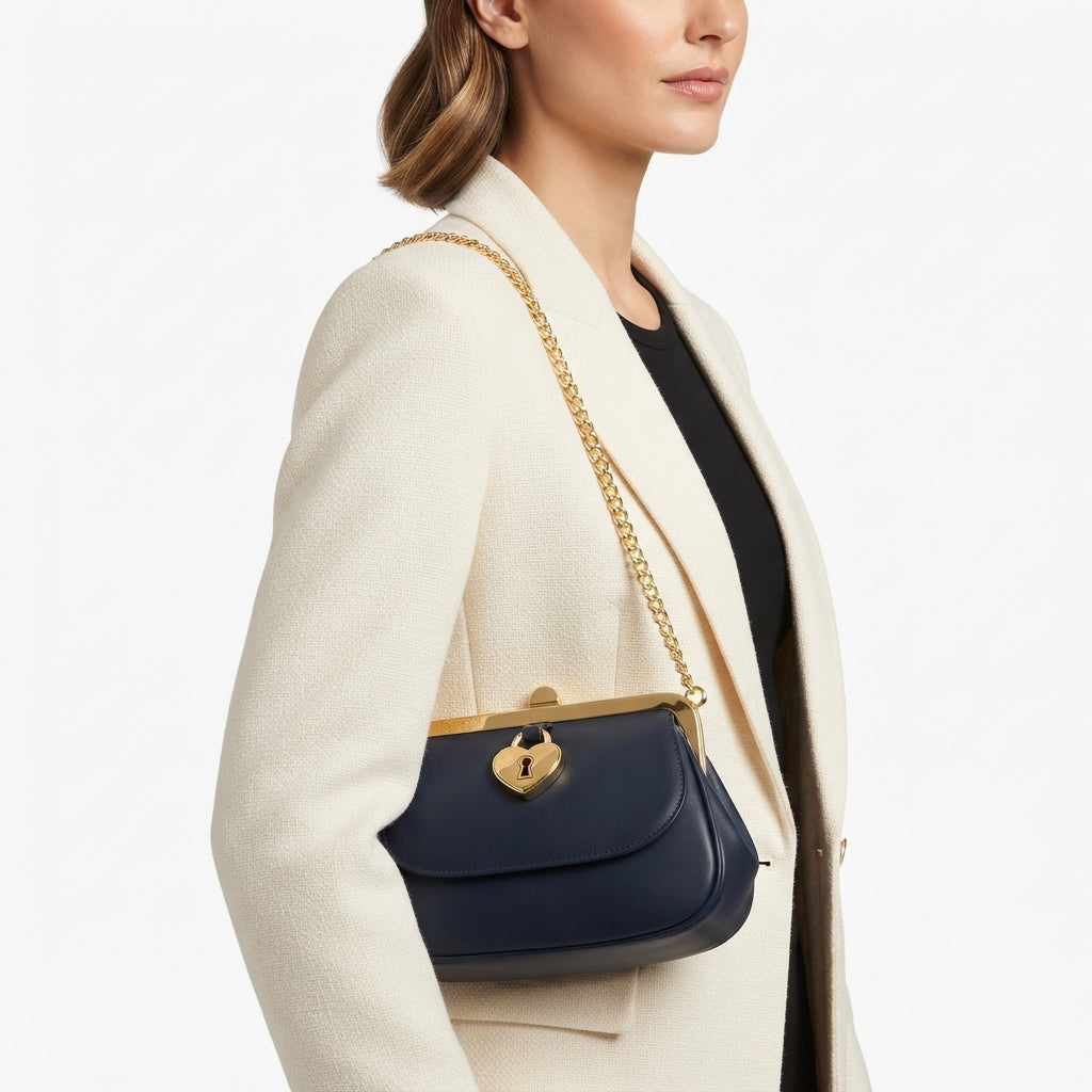 Moschino Heart Lock Chain Handbag with Gold Tone Hardware
