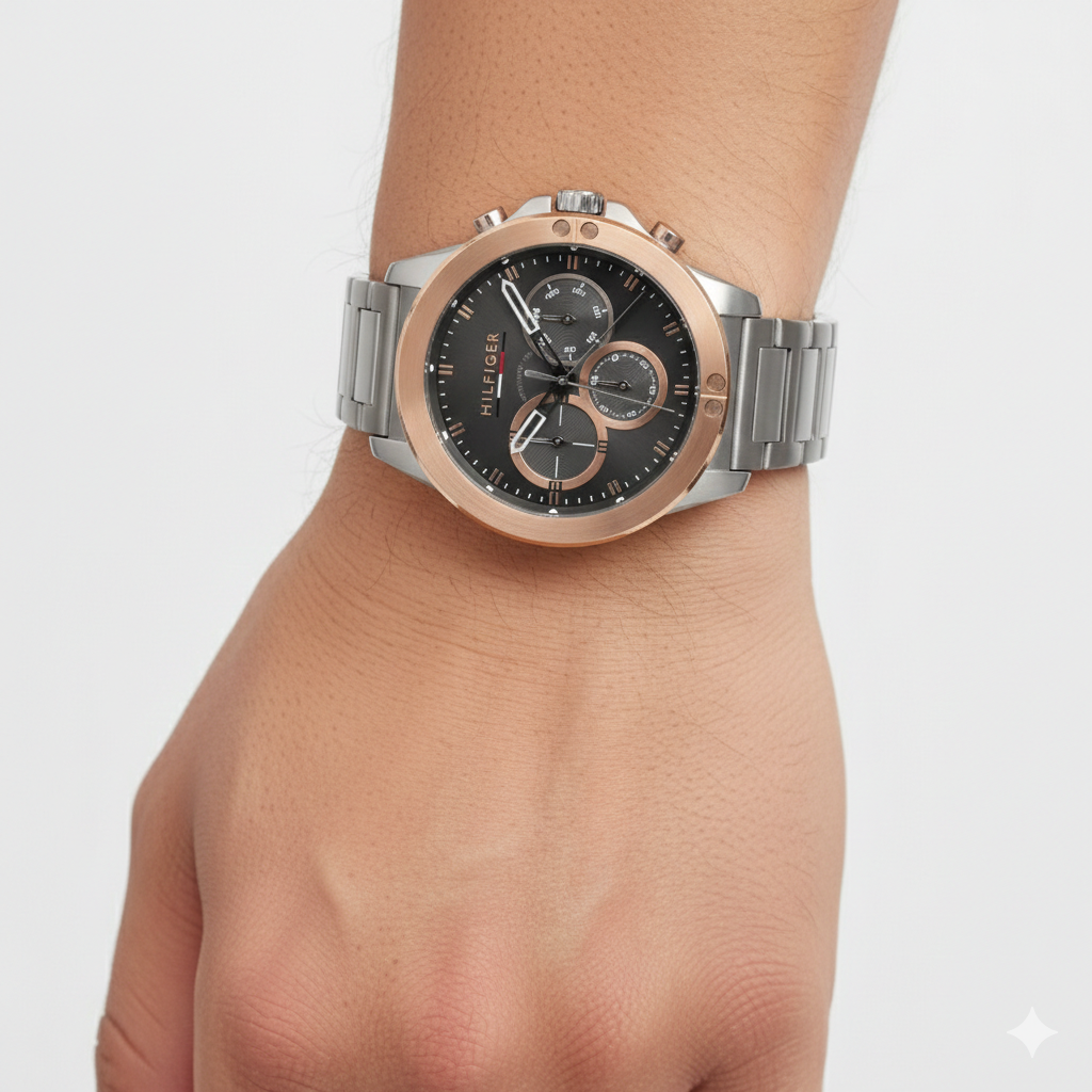 Tommy Hilfiger Men's Rose Gold Bezel Multi-Dial Watch ⌚️✨💼