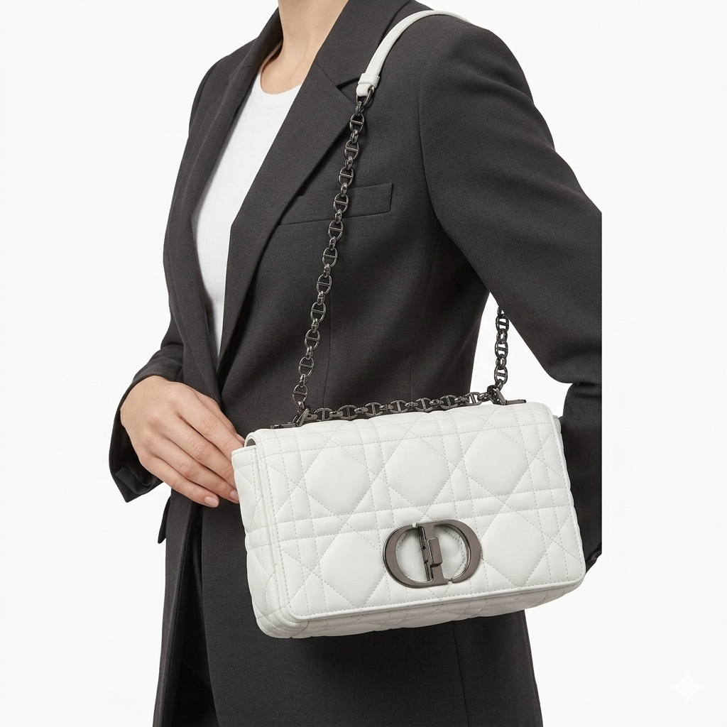 Dior White Quilted Cannage Leather Flap Bag with Dark Ruthenium Hardware 👜🌸✨