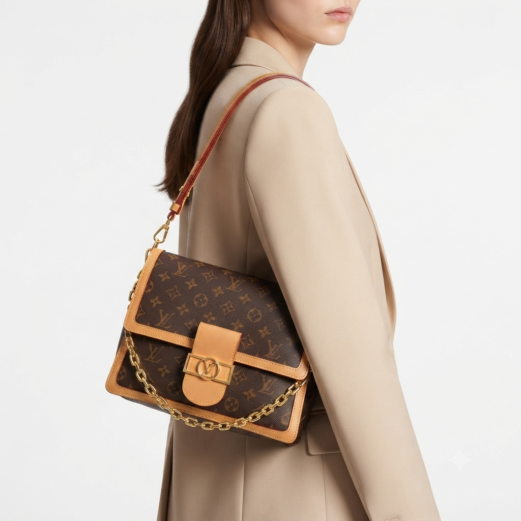 Louis Vuitton Monogram Leather Shoulder Bag with Gold Chain