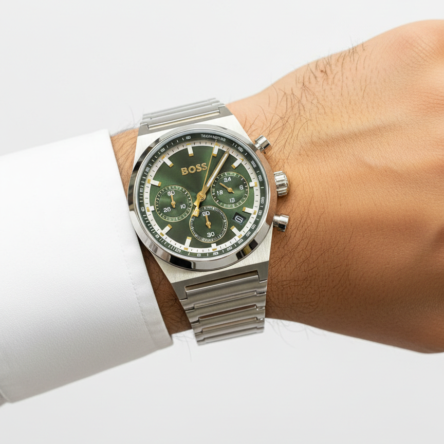 Hugo Boss Grand Prix Green Dial Chronograph ⌚️✨🌲