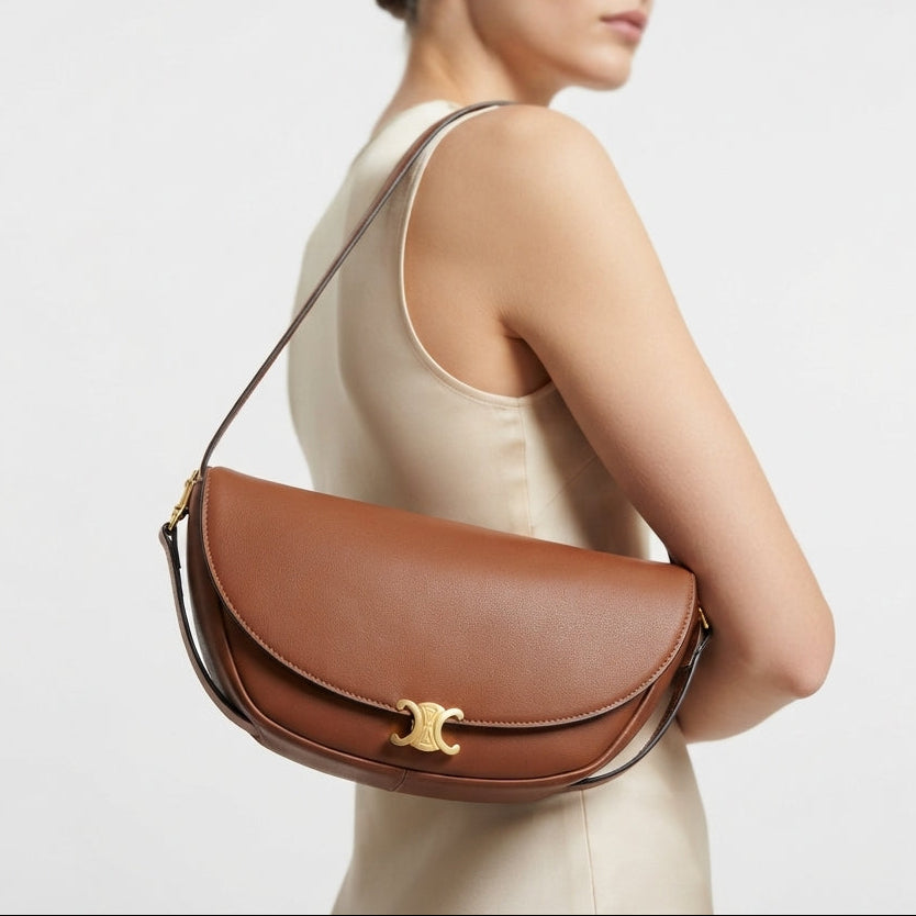 Celine Inspired Shoulder Bag with Gold-Tone Hardware