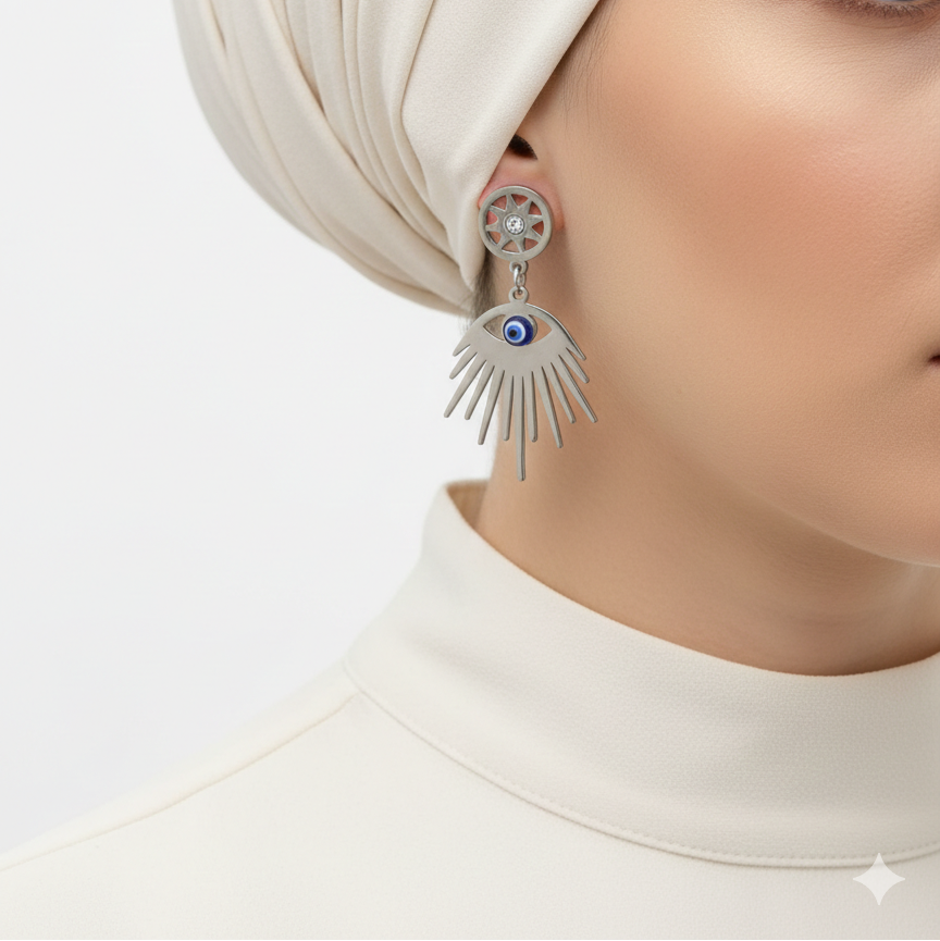 Celestial Evil Eye Sunburst Drop Earrings 🧿✨☀️