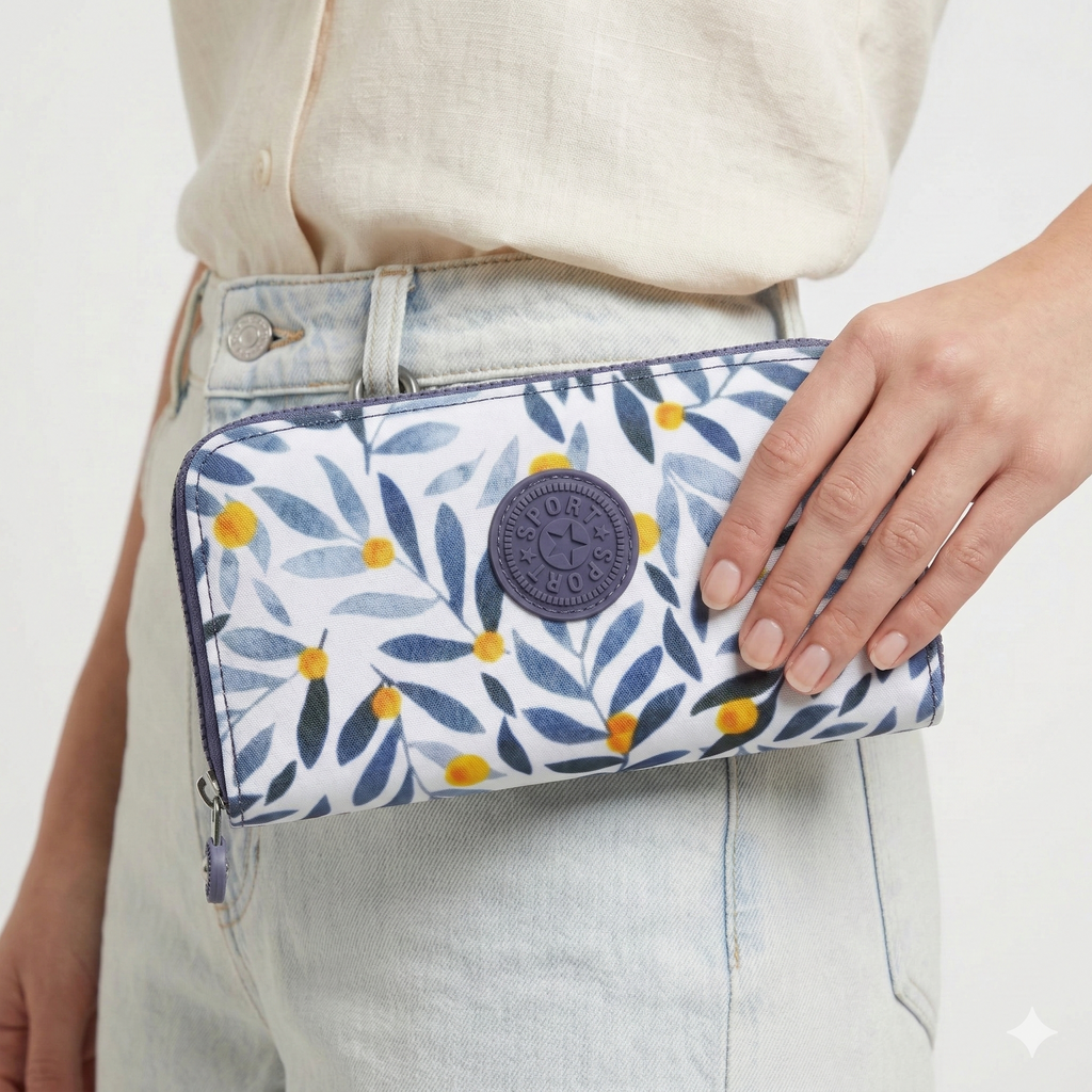 Floral Crinkle Sport Wallet 🌸 Double Zipper Phone Holder