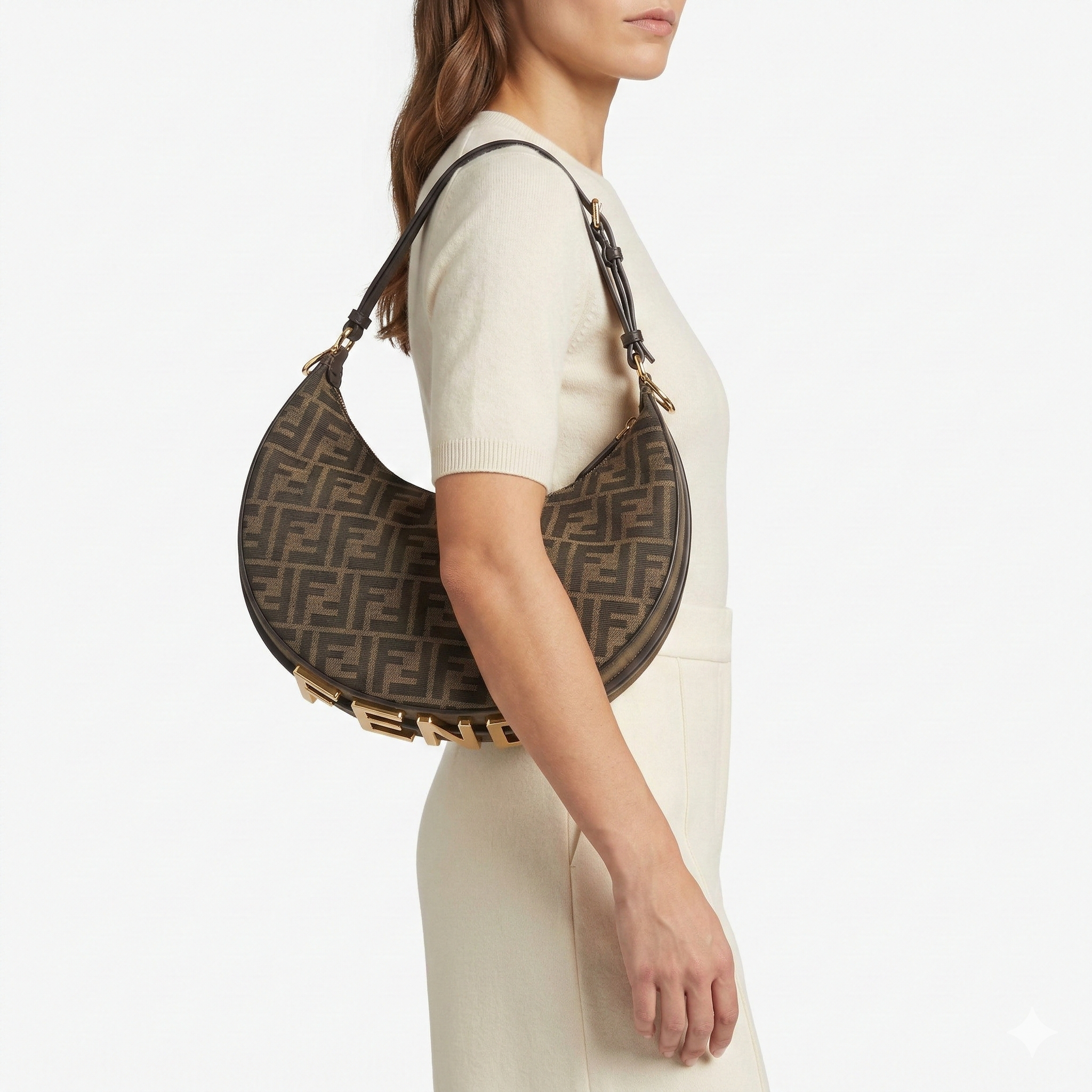 Fendi FF Monogram Fabric Small Fendigraphy Hobo Bag 👜🌙✨