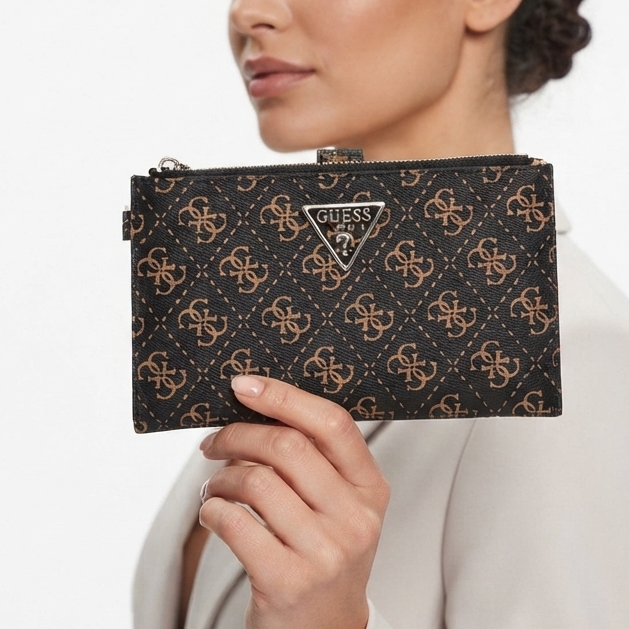 Guess Logo Print Zip Wallet with Snap Closure ✨👜