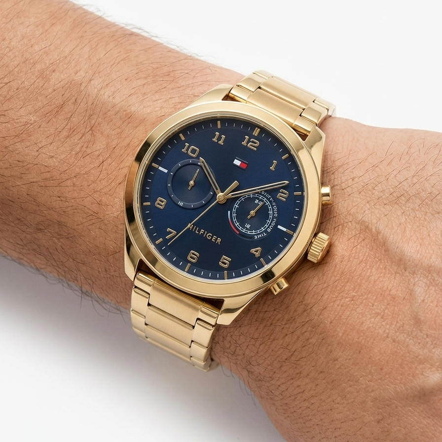 Tommy Hilfiger Gold Tone Chronograph Watch with Navy Dial ⌚✨💙