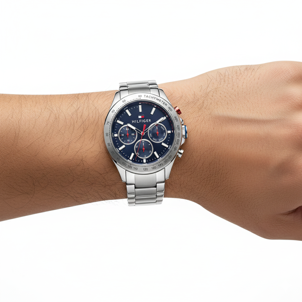 Tommy Hilfiger Men's Stainless Steel Chronograph Watch with Navy Dial ⌚️🔹🏙️